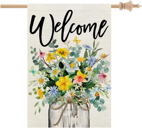Miniatura 11 de CROWNED BEAUTY Bandera de jardín de primavera, tarro de hortensias de 12 x 18 pulgadas, doble cara, pequeño, floral, decoración de vacaciones