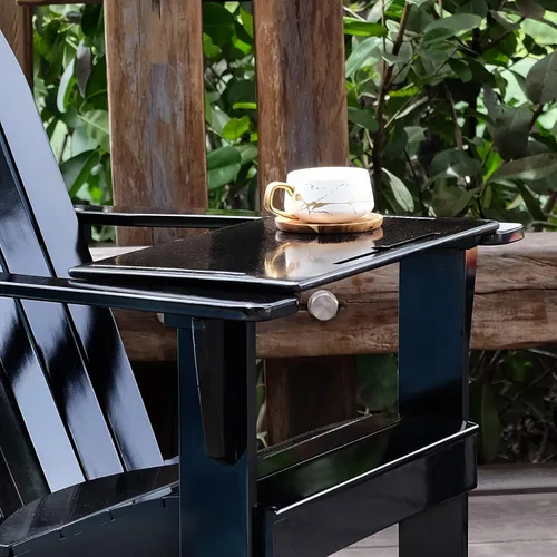 Miniatura 3 de Cambridge Casual Silla Adirondack Magnolia de madera maciza de 2 piezas con mesa de bandeja, color negro