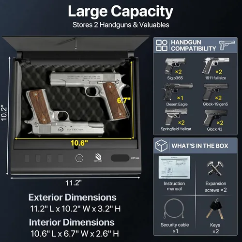 Miniatura 3 de BE-TECH Caja fuerte biométrica para pistola, caja de bloqueo de pistola de acceso rápido de 3 vías, caja de bloqueo de pistola de acero de aleación