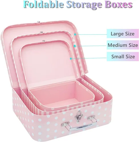 Miniatura 4 de Juego de 3 maletas de cartón decorativas, compatibles con organizador de almacenamiento Barbie, ropa de muñeca, juguetes, fotos, accesorios, Puntos