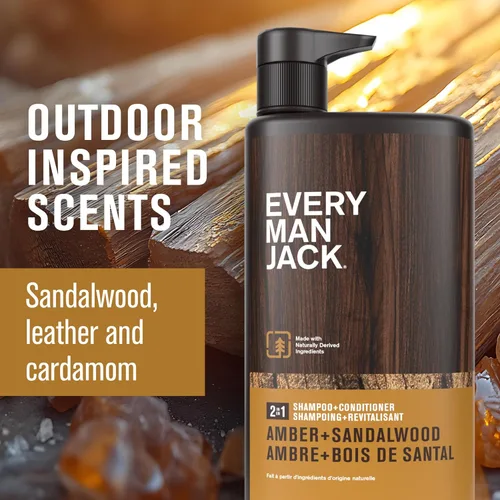 Miniatura 3 de Every Man Jack Champú diario 2 en 1 + acondicionador - Ámbar + sándalo Nutritivo para todo tipo de cabello, derivado de forma natural, libre