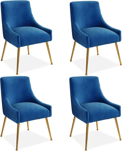 Miniatura 16 de Juego de 2 sillas de comedor, modernas sillas tapizadas para cocina, comedor con patas doradas, sillas de tela de terciopelo copetudo para sala