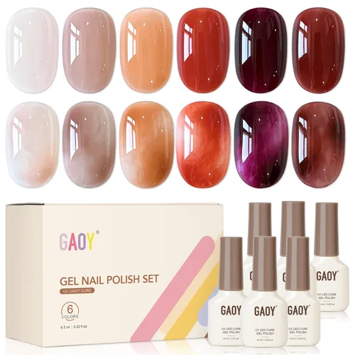 Miniatura 10 de GAOY Esmalte de uñas en gel oscuro de 6 colores gelatina lechosa marrón verde negro, kit de esmalte en gel para manicura de salón y nail art
