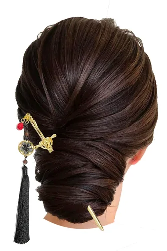 Miniatura 4 de 2 unidades de palillos para el cabello, accesorios para moños, palillos para el cabello, horquilla vintage para mujeres y niñas (HP-J-BL)