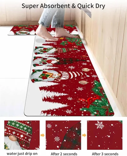 Miniatura 4 de Tapete de baño de gnomos de Navidad para bañera, tapete antideslizante de secado rápido y absorbente, tierra de diatomeas, fregadero de ducha