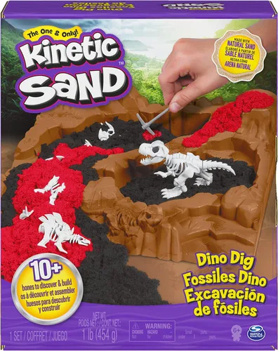 Kinetic Sand, Dino Dig - Juego con 10 huesos de dinosaurio ocultos, juguetes sensoriales de arena para niños de 6 años en adelante