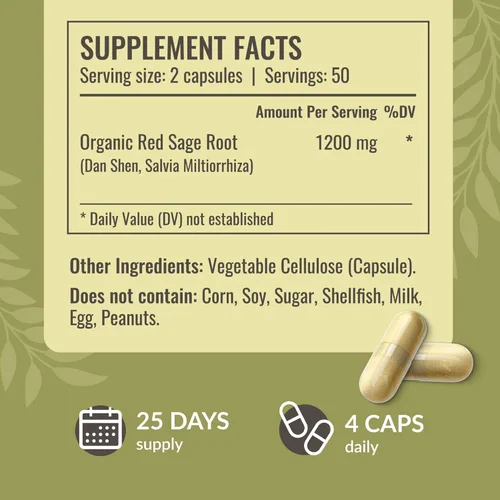 Miniatura 3 de HERBAMAMA Cápsulas de suplemento de salvia roja, 1200 mg de raíz de salvia roja (Dan Shen) para apoyo antioxidante, suplemento vegano, sin OMG