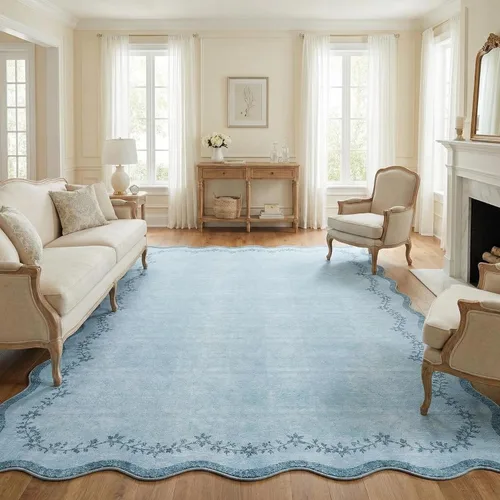 Miniatura 99 de GarveeHome Alfombra de entrada festoneada, 2 x 3, color azul sólido, lavable, alfombra floral para entrada interior, alfombra floral antideslizante