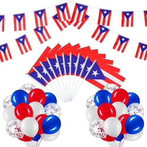 Miniatura 9 de Lenwen 54 banderines británicos del 4 de julio, banderines de bandera británica, globos de látex rojos, blancos y azules con globos de confeti