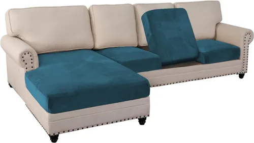 Miniatura 14 de PrinceDeco Funda marrón para muebles, 2 fundas de cojín elásticas de terciopelo para cojines individuales, aptas para mascotas, se mantiene en su