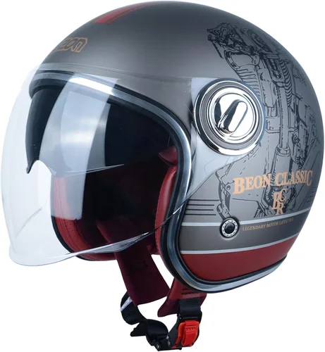 Miniatura 9 de Casco de motocicleta de cara abierta para adultos, aprobado por DOT, casco vintage 3/4 medio Vespa con doble visera para hombres y mujeres