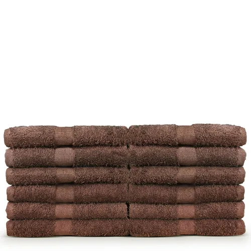 Toallas de secado de pelo 100% algodón, suaves y de alta absorción, 16 x 27 pulgadas, paquete de 12 toallas (toallas de salón - juego de 12, marrón)