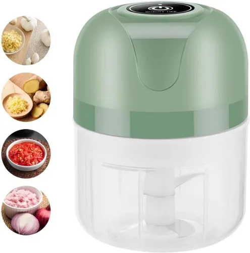 Picadora eléctrica de ajos, mini picadora de alimentos recargable inalámbrica con 2 tipos de cuchillas y 2 tazas, procesador de alimentos pequeño,
