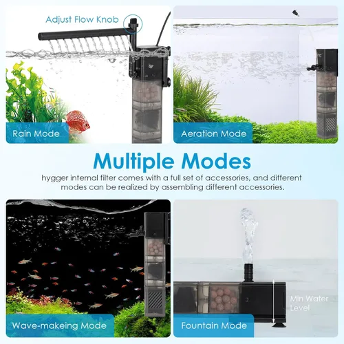 Miniatura 4 de hygger Filtro de acuario DC 5V Filtro de tanque de peces silencioso de energía de 5 V con aireación de lluvia Filtración de 3 etapas Filtro interno