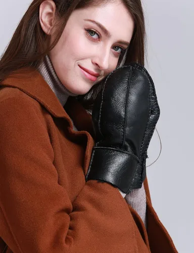 Miniatura 4 de YISEVEN Manoplas de piel de oveja de invierno para mujer