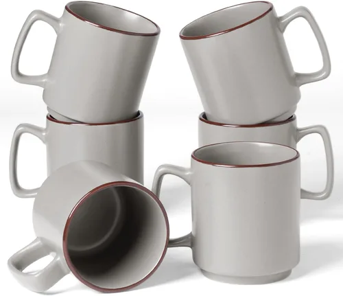 Miniatura 18 de famiware Juego de 6 tazas de café Nebula de 14 onzas, juego de tazas de cerámica con asa para café con leche, té, leche, capuchino, cacao, negro mate