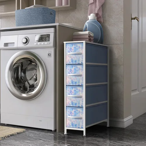 Miniatura 2 de Sorbus Cómoda Estrecha para Niños con 4 Cajones - Cajonera de Almacenamiento Vertical Delgada con Marco de Acero, Superficie de Madera y Tinte pastel