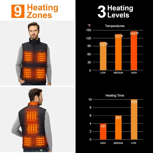 Miniatura 2 de Sevdiea Chaleco térmico para hombre con batería incluida, 16000 mAh, 7.4 V, chaleco térmico para hombres de caza, chalecos eléctricos con calefacción