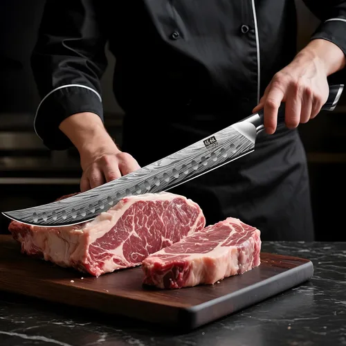 Miniatura 6 de SHAN ZU - Cuchillo de carnicero de acero en polvo de alto carbono, cuchillo de 12 pulgadas para cortar, deshuesar y rebanar carne con mango