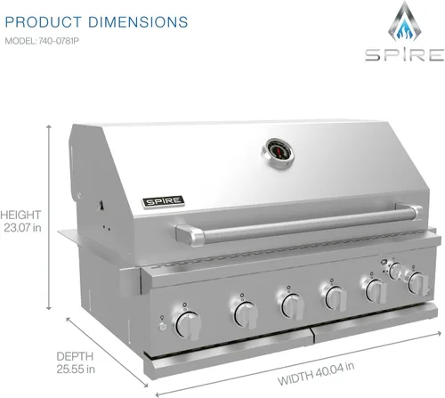 Miniatura 2 de Spire Cabezal de Isla de Parrilla de Gas Empotrada Premium de 6 Quemadores, Parrilla de Propano de Acero Inoxidable de 36 Pulgadas con Quemador