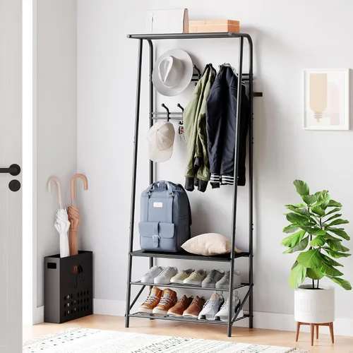 Miniatura 10 de Amyove Perchero para zapatos con 10 ganchos, banco de entrada con almacenamiento, organizador multifuncional para pasillo, muebles decorativos
