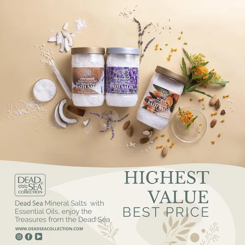 Miniatura 9 de Dead Sea Collection Sales de baño con almendra y vainilla – Sal pura del Mar Muerto y aceite de almendras dulces – Nutritiva calmante y relajante