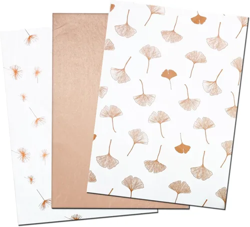 30 hojas de papel de seda de oro rosa para bolsas de regalo, hojas de ginkgo metálicas, diente de león, papel de seda a granel, papel de seda Hoja