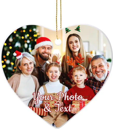 Miniatura 43 de Paquete de 4 adornos de Navidad personalizados 2025 de cerámica personalizada con foto y texto para decoración de árbol de Navidad, primera Navidad