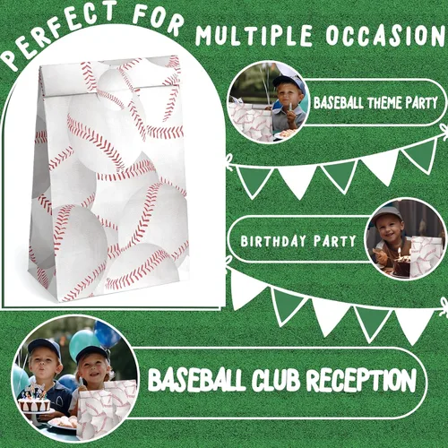 Miniatura 5 de OuteGo 24 bolsas de regalo de fiesta de béisbol con pegatinas - Bolsas de golosinas y regalos de fiesta para fiestas de cumpleaños de niños