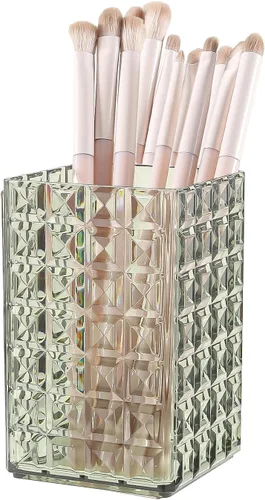 Miniatura 9 de DASITON Organizador de brochas de maquillaje, taza de brochas de maquillaje acrílica, soporte para brochas de maquillaje a rayas de diamante