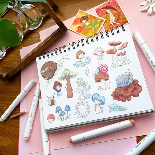 Miniatura 7 de Ohuhu Almohadillas para marcadores Cuaderno de bocetos artísticos - 8.9" x 8.3" tamaño cuadrado portátil - papel de dibujo de 120 lb/200 gsm - 60