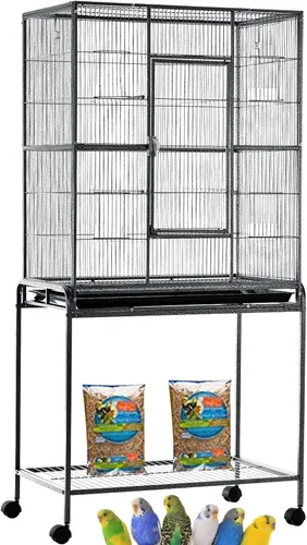 Miniatura 10 de Jaula de vuelo de loro de hierro forjado duradera de lujo para puerta delantera, puertas laterales de anidación laterales, parte inferior acrílica