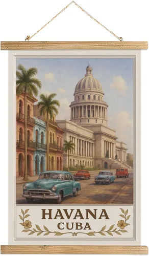 Miniatura 36 de Buenos Aires Argentina - Póster artístico de pared, impresión vintage de viaje con monumento a Obelisco, rollo colgante de lienzo de lino con marco