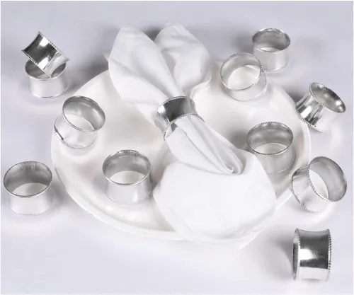 Miniatura 20 de Juego de 12 servilleteros decorativos de metal, modernos servilleteros martillados para decoración de fiestas, mesa de comedor, todos los días