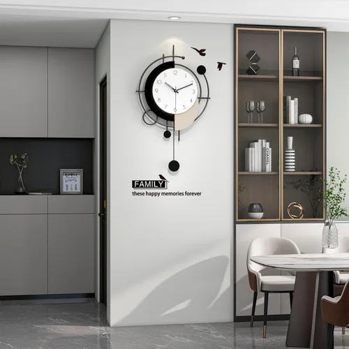 Miniatura 3 de Reloj de pared grande para decoración de sala de estar, reloj de pared decorativo moderno en negro con péndulo, de madera, funciona con pilas, sin