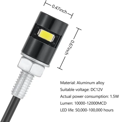 Miniatura 2 de 2 luces para matrícula, bombilla LED impermeable de 12 V, lámpara de tornillo de matrícula para automóvil, motocicleta, camión, RV, ATV, bicicleta