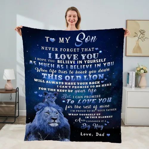 Miniatura 2 de tgruihm manta para mi hijo de papá, manta azul de león para mis hijos, regalos para hijos de papá, mantas de franela súper suaves y acogedoras