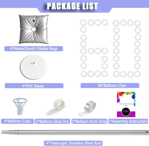 Miniatura 4 de DECOJOY Juego de 2 soportes de columna para globos, soportes ajustables de arco de globos de 7 pies con bases para piso, kit de montaje de pilar
