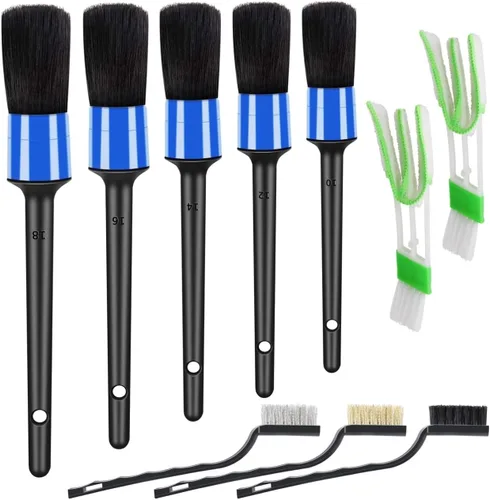 Miniatura 11 de HMPLL Kit de 10 piezas de detalles de automóvil, juego de cepillos de detalles de alta calidad que incluye 5 cepillos suaves para detallar el Azul
