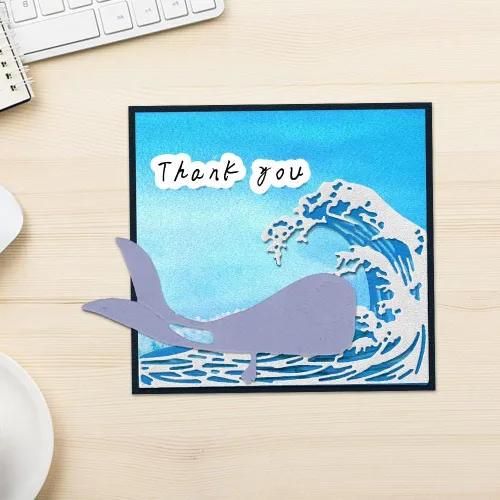 Miniatura 5 de Troqueles de fondo de olas de metal para hacer tarjetas, troqueles de corte de ballena de pescado para decoración de bricolaje, papel artesanal