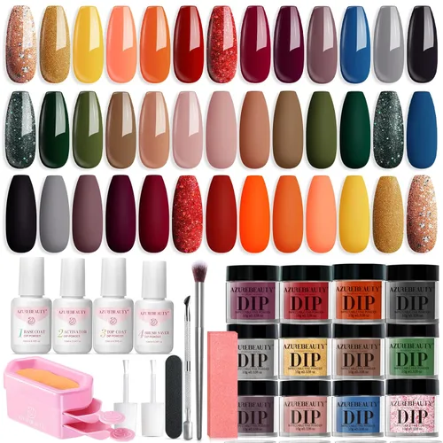 Miniatura 16 de AzureBeauty Kit de iniciación de polvo de inmersión para uñas, color azul, rojo, verde, purpurina, 31 piezas, 20 colores, polvo de inmersión
