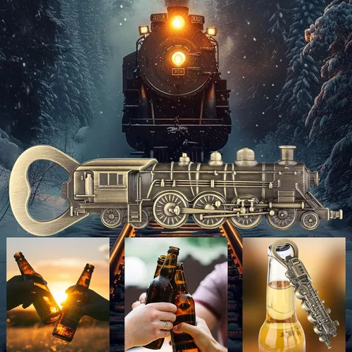 Miniatura 2 de Abrebotellas de tren de vapor, abridor de cerveza único para hombres, papá, novio, regalos de cumpleaños, locomotora de bronce con bolsa de Bronce