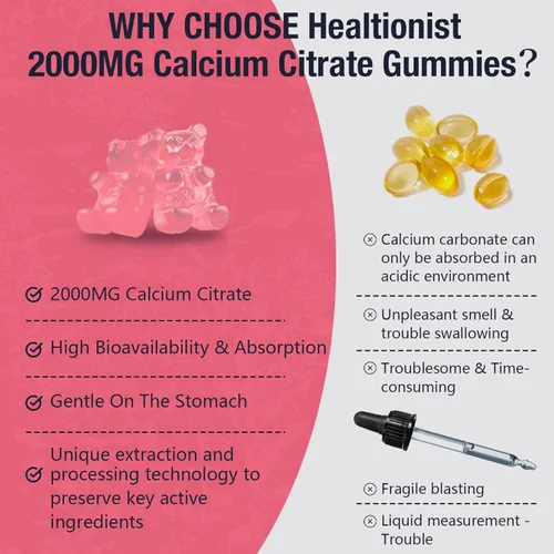 Miniatura 6 de 2 paquetes de 2000 mg de citrato de calcio con vitamina D3 K2 suplementos de gomitas para mujeres y hombres, magnesio, zinc, alta absorción, apoyo