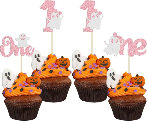Miniatura 20 de Gyufise 24 adornos para cupcakes de Halloween con calabaza, fantasma, purpurina negra, decoraciones para cupcakes para niños, decoración de fiesta