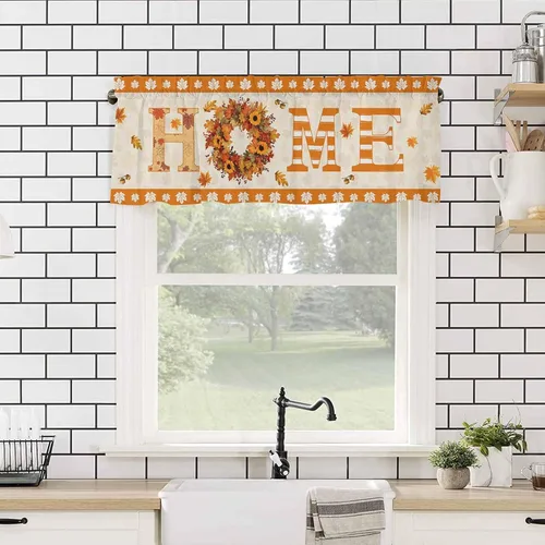Miniatura 4 de Autumn Home - Cortina de cenefas para cocina, cafetería, corona de hojas de arce, cenefa de ventana de hojas de otoño, 1 panel de cortinas cortas