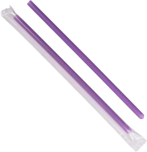 Karat C9072 Pajitas gigantes de 7.75 pulgadas (0.315 in de diámetro), envueltas en polietileno, corte diagonal, morado sólido (caja de 5000)