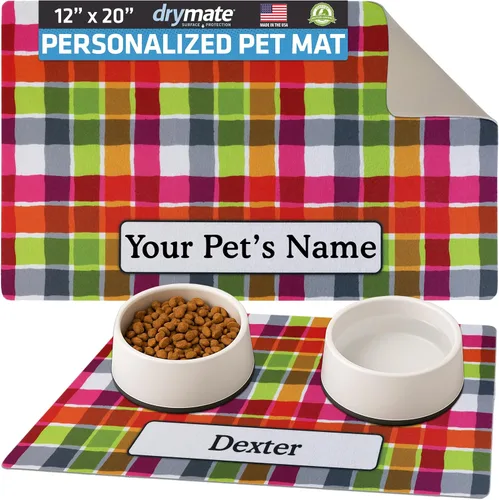Miniatura 25 de Drymate Mantel individual personalizado para tazón de mascotas, tapete personalizado de alimentación de alimentos para perros y gatos, tela Lino