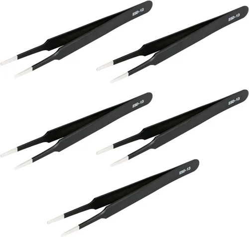 Miniatura 8 de Aoje-Link ESD-10 - Pinzas profesionales con tecnología de precisión antiestática, punta recta no magnética, revestimiento de plástico de acero