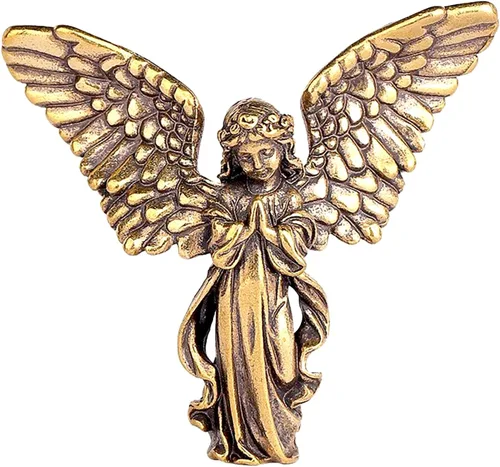 Miniatura 7 de Estatua de ángel de bebé rezando de cobre, bonita escultura conmemorativa de querubines de seis alas, portátil, tamaño pequeño, decoración