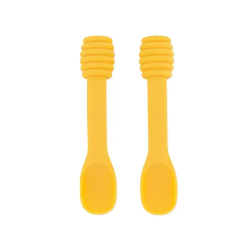 Miniatura 14 de Bumkins Juego de utensilios para bebé, cucharas de entrenamiento de silicona para sumergir, punta suave, autoalimentación, masticar, destete LED